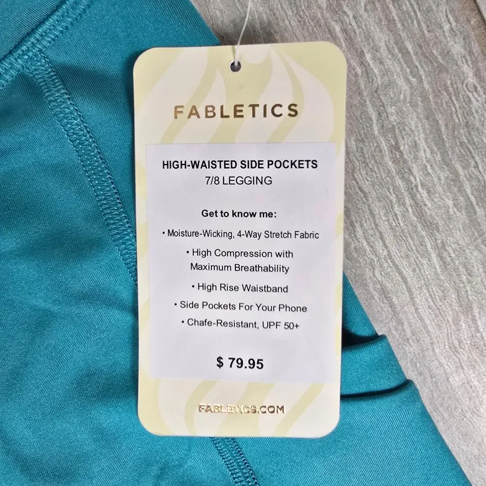 NWT Fabletics Pure Luxe Teal Blue Womens XL Leggings Pockets Fitness Athletic - Picture 9 of 11